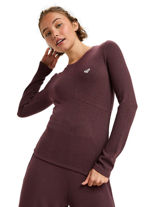 Rise & Vibe Women's Athletic Blouse Long Sleeve Brown