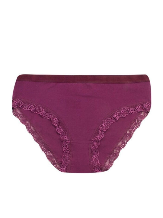 Βαμβακερά Γυναικεία Slip 3Pack με Δαντέλα Navy Blue/Beige/Purple