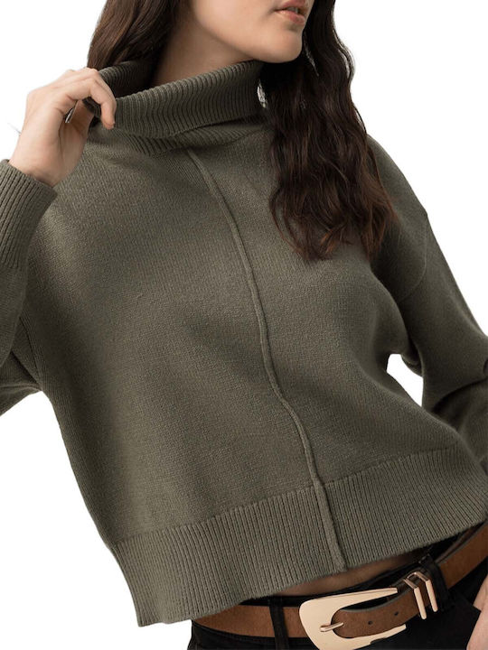 Women's Long Sleeve Turtleneck Sweater Olive Green