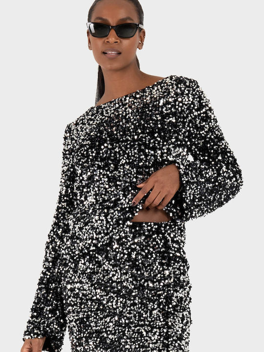 Bella Damen Bluse Langärmelig Silver