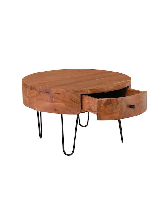 Round Side Coffee Table Karim Made of Solid Wood Black Natural W70xL70xH42cm EA7077 W