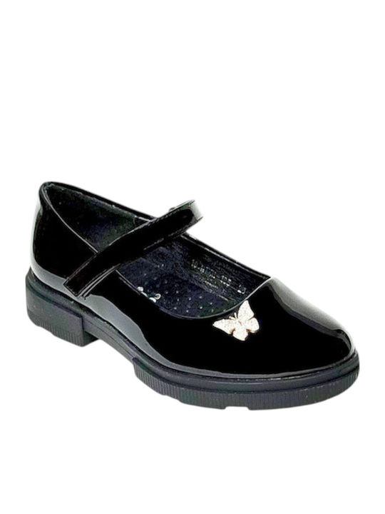Kids Anatomic Ballerinas with Hoop & Loop Closure Black