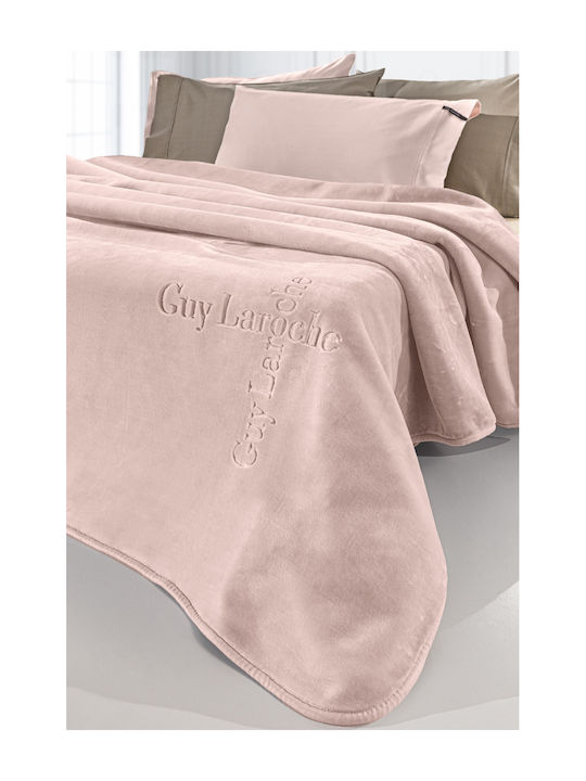 Guy Laroche Logo Velvet Blanket Double Bed 220x240cm Powder