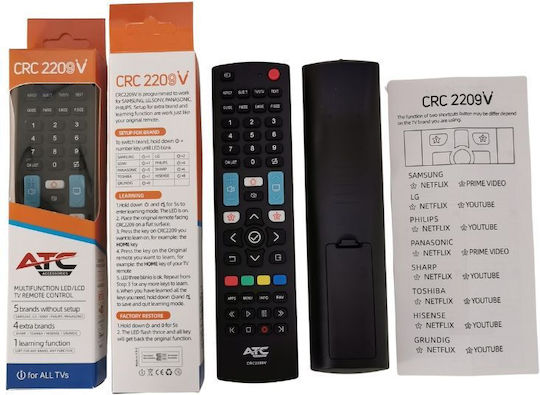 ATC Universal Fernbedienung 03.005.0234 für Τηλεοράσεις , Samsung , Sony , Panasonic , Toshiba , Grundig , LG , Philips , Scharf und Hisense 5200149940501