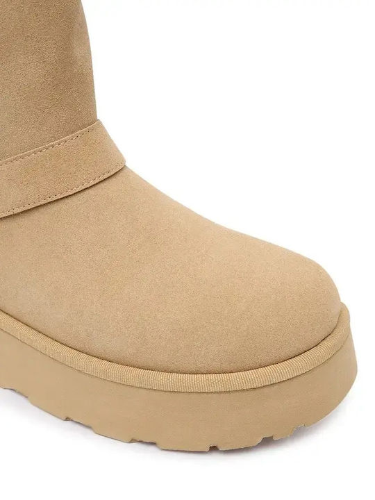 Dolsay Suede Women's Ankle Boots with Fur Beige