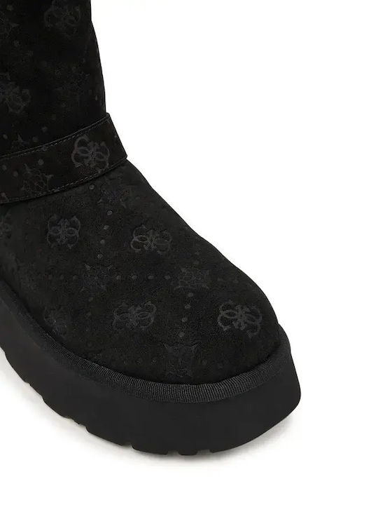 Dolsay Suede Γυναικεία Μποτάκια Αστραγάλου με Γούνα Μαύρα