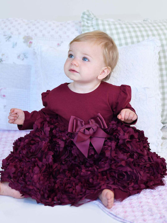 Girls Dress Long Sleeve Floral Burgundy