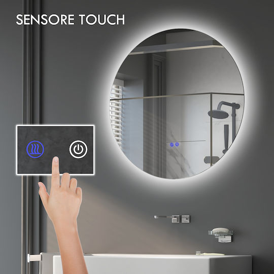 Kleankin Round Bathroom Mirror Led Touch made of Plastic 60x60cm White