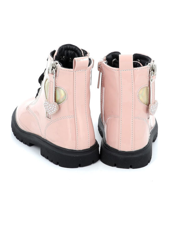 Kids Boots from Patent Leather with Zipper & Lights Pink