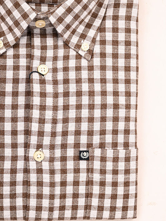 Long-sleeved Cotton Shirt Checked Brown