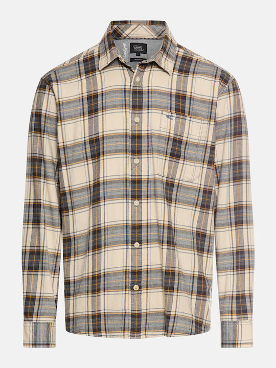 Long Sleeve Flannel Shirt in Regular Fit Checked Beige