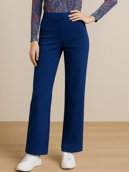 Damen Hoch tailliert Stoff Hose mit Gummizug Blue