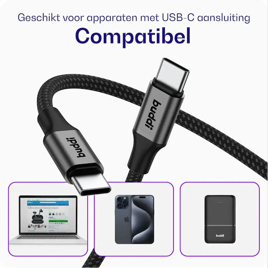 Buddi Flex Magnetic USB 2.0 Cable USB-C male - USB-C 60W Black 2m