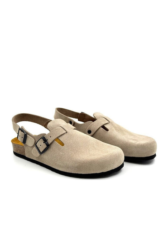 Afelpado Grueso Anatomical Leather Women's Slippers Beige