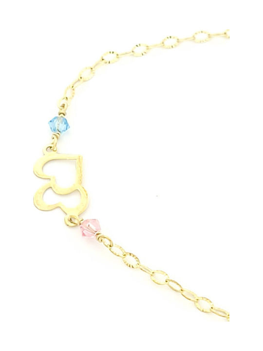 Kids Bracelet from Gold 9K with Σταυρό & Heart