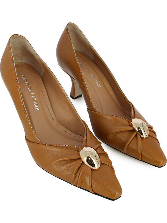 Leder Pumps mit mittelhohem Absatz Tabac Braun