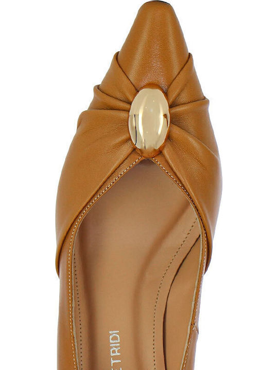Leder Pumps mit mittelhohem Absatz Tabac Braun