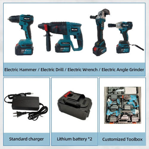 Bisutime 55753034 Set Angle Wheel & Drill Driver & Screwdriver & Hammer 12V with 2 Batteries and Case