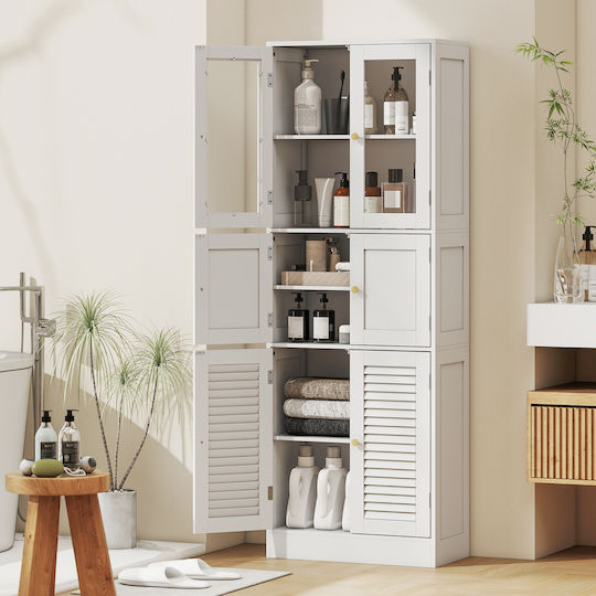 HomCom Badezimmerschrank B60xT30xH170cm Weiß