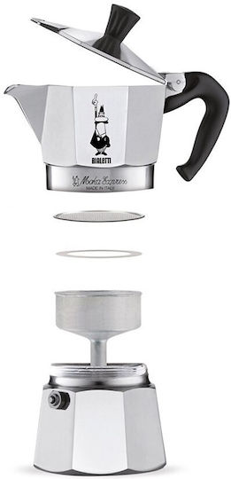 Bialetti Stovetop Espresso Pot for 3 Cups Inox Black