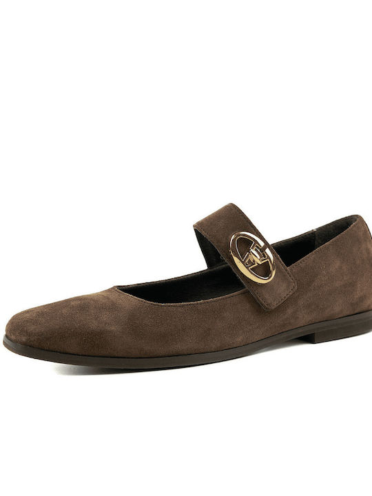 Suede Γυναικείες Μπαλαρίνες σε Καφέ Χρώμα