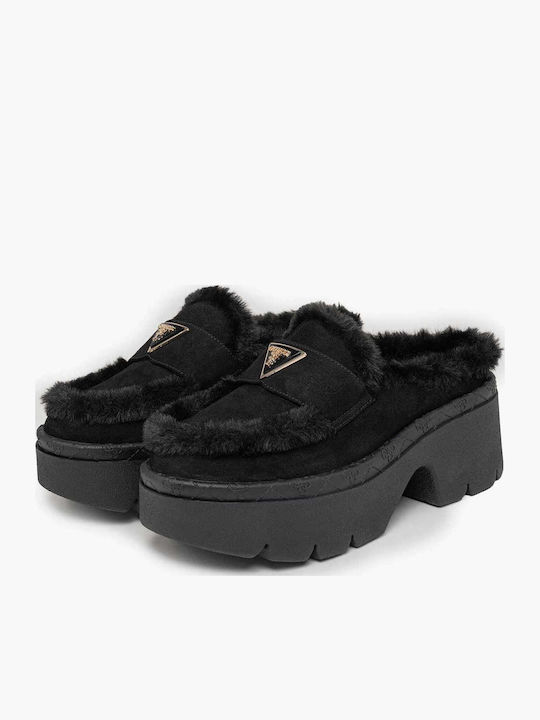 Leather Mules with Low Heel in Black Color