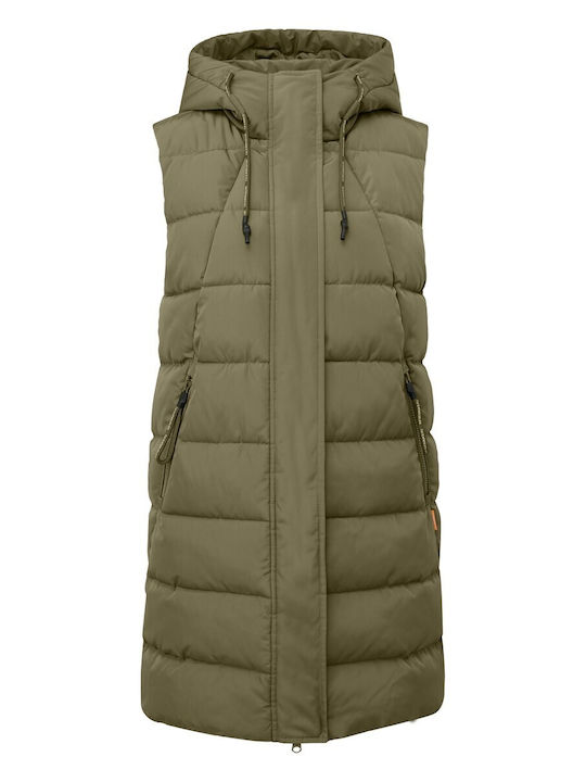 Дълго Дамско Без Ръкави Puffer Якето За Зима Каки