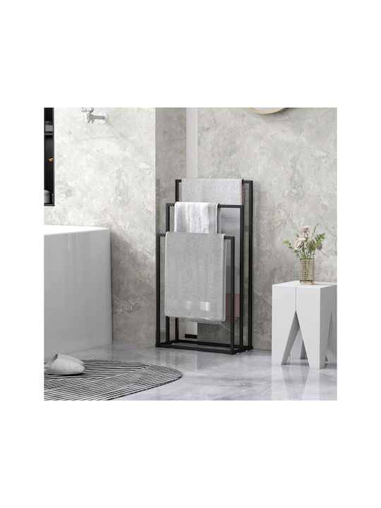 HomCom Triple Wall-Mounted Bathroom Rail ​45x21.5cm Inox Black