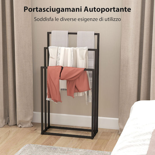 HomCom Triple Wall-Mounted Bathroom Rail ​45x21.5cm Inox Black