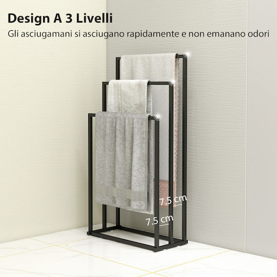 HomCom Triple Wall-Mounted Bathroom Rail ​45x21.5cm Inox Black