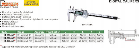 Insize Digital Thickness Gauge 1114-150AW