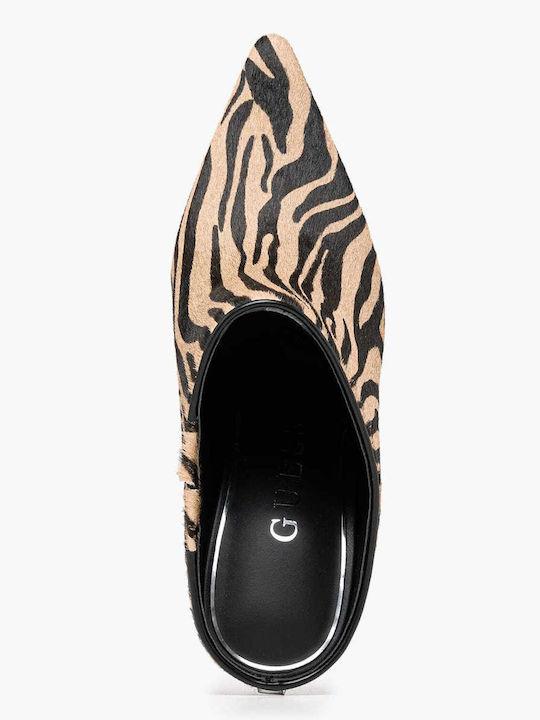 Leather Mules with Heel in Brown Color