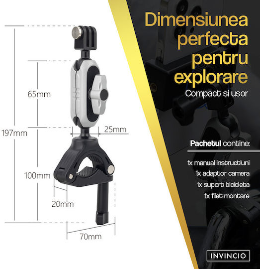 Invincio Ride Suport Reglabil Pentru Ghidon Telefoane Camere De Acțiune Articulații Duble Reglabil 360 Grade Diametru Bară 20-34mm Construcție Compactă Din Aluminiu Aerospațial Sistem Rapid De Montare Compatibilitate Universală Negru