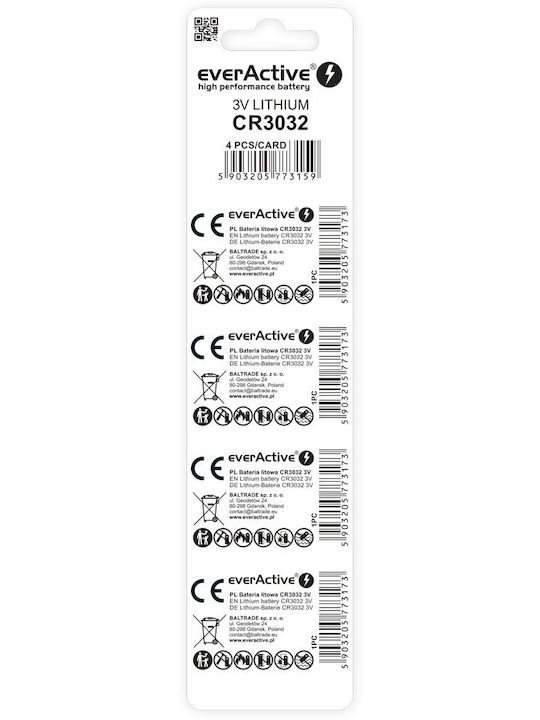 everActive EverActive Lithium Uhrenbatterien CR3032 3V 4 Stück