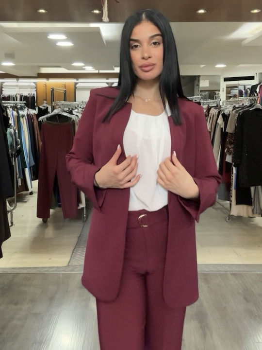 Damen Bordeaux Set mit Hose in Entspannter Passform