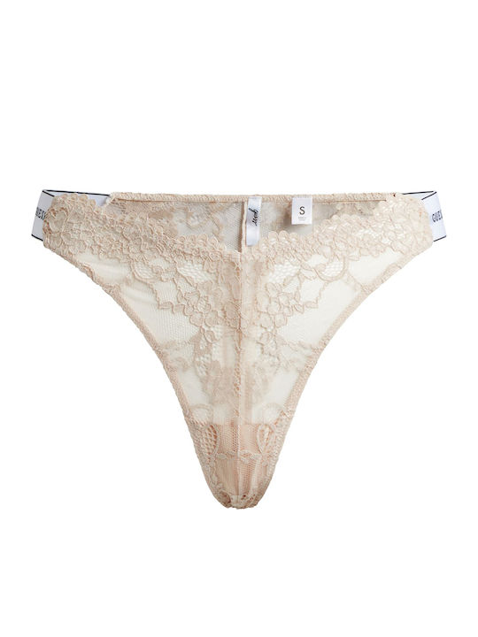 Women's String with Lace Beige