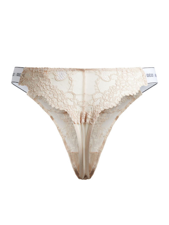 Women's String with Lace Beige