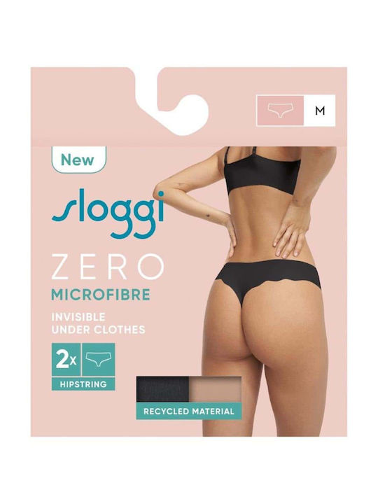 Γυναικεία String 2Pack χωρίς Ραφές Black/Beige