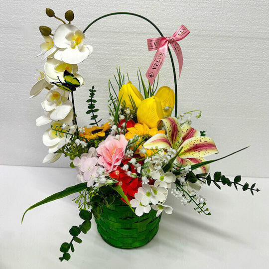 Anniversary Basket Floral Collection Green Plants Orchid Iris Handcrafted Lily Valley Tulips Sunflower Soap Hydrangeas In A Green Woven Basket