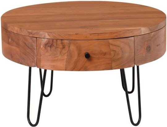 Round Side Coffee Table Karim Made of Solid Wood Black Natural W70xL70xH42cm EA7077 W