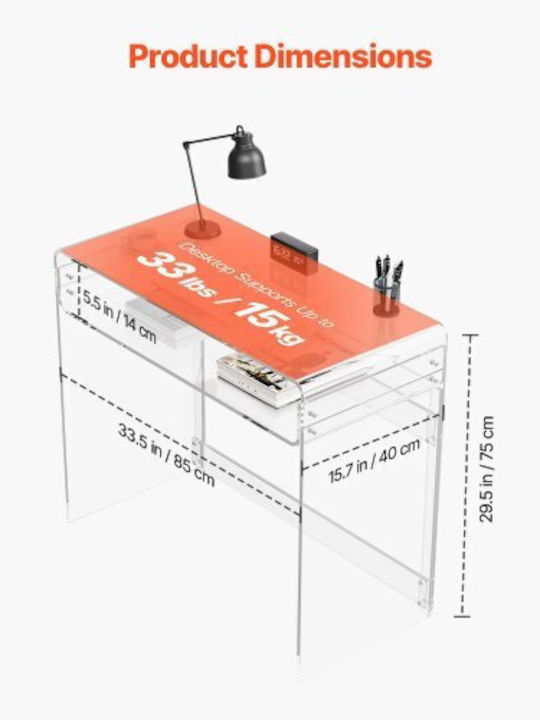 Desk Glass Transparent 85x40x75cm