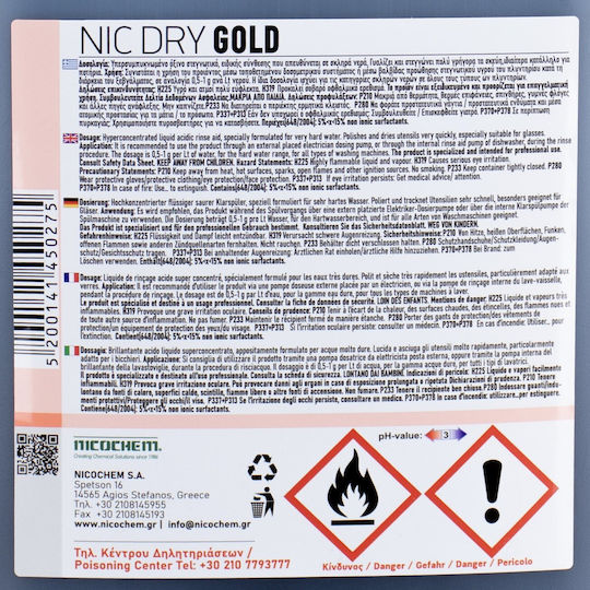 Super Concentrated Professional Dishwashers/Washing Machine Dryer 10 Kgr Nic Dry Gold 10lt