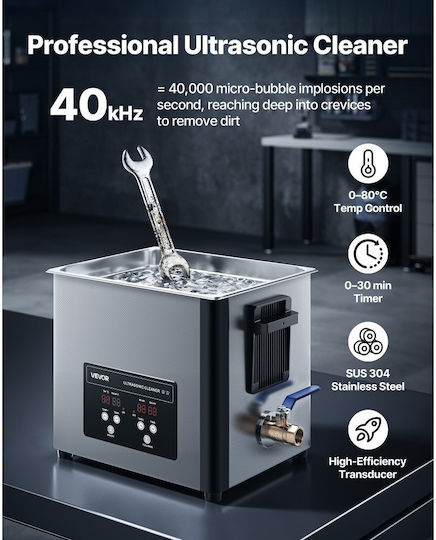 Vevor Ultrasonic Cleaner 10L Inox With Mechanical Timer