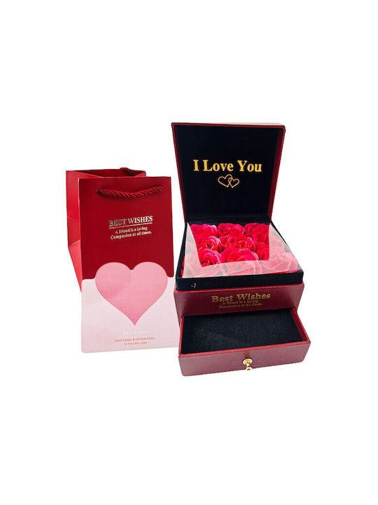 "love Wishes" Cutie Accesorii Sertar Trandafiri Săpun Noi Card Felicitare Geantă Cadou Burgundy