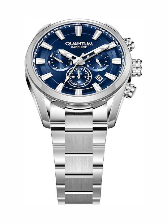 Quantum Adrenaline Dual Time Men's Watch Battery with Silver Metal Bracelet