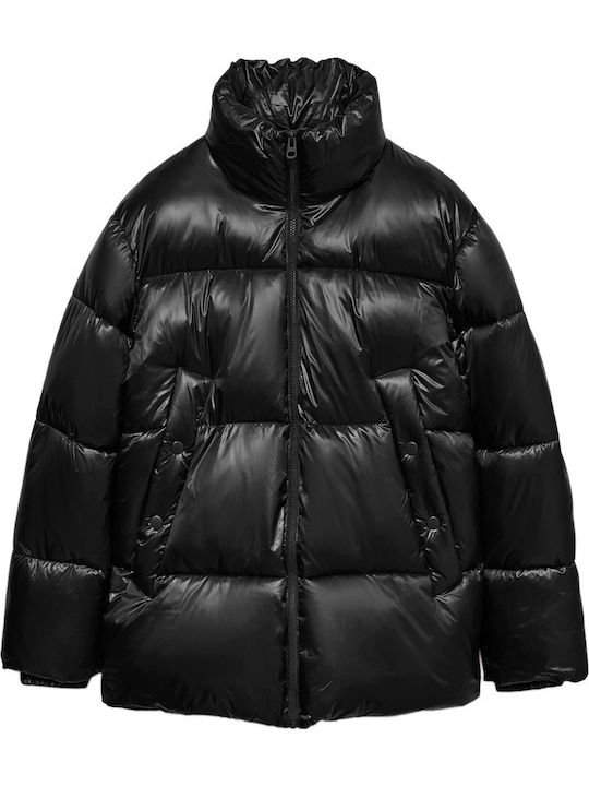Κοντό Γυναικείο Puffer Μπουφάν για Χειμώνα Black