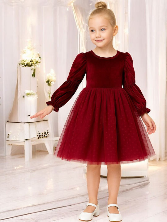 Children's Dress Long Sleeve Velvet Bordeaux