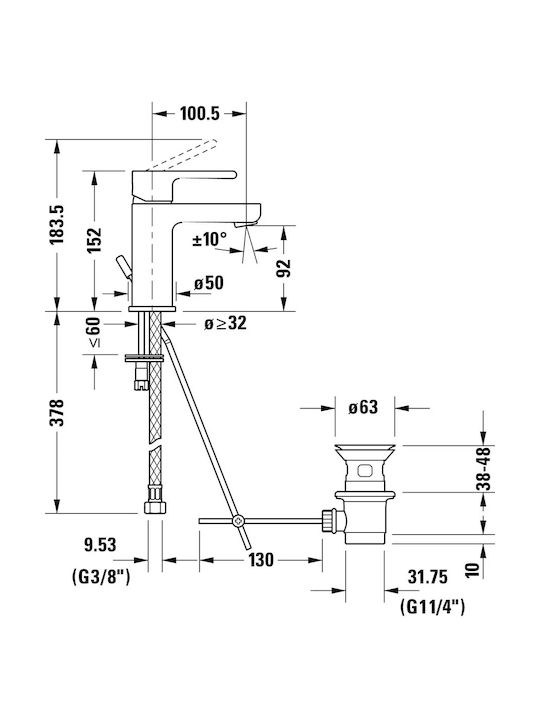 Duravit Αναμεικτική Μπαταρία Νιπτήρα Ασημί