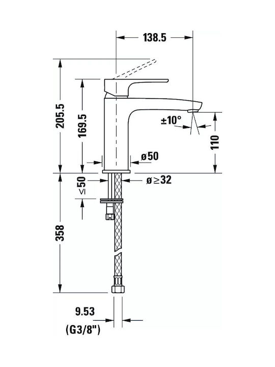 Duravit Αναμεικτική Μπαταρία Νιπτήρα Ασημί