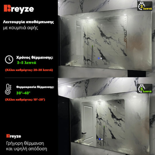 Reyze Ambient Квадратно Банско Огледало LED Touch 50x50см